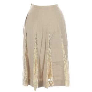 Vintage Kiton Lace Panel Pleated Midi Linen Skirt Khaki Sz 6
